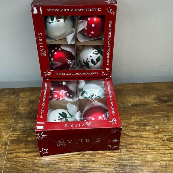 Vitbis Christmas Vintage Glass Ornaments with Crown set of 4 Made in Poland - Picture 1 of 9